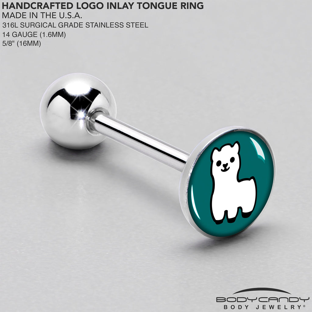BodyCandy White Llama Barbell Tongue Ring by Onyx O — side view