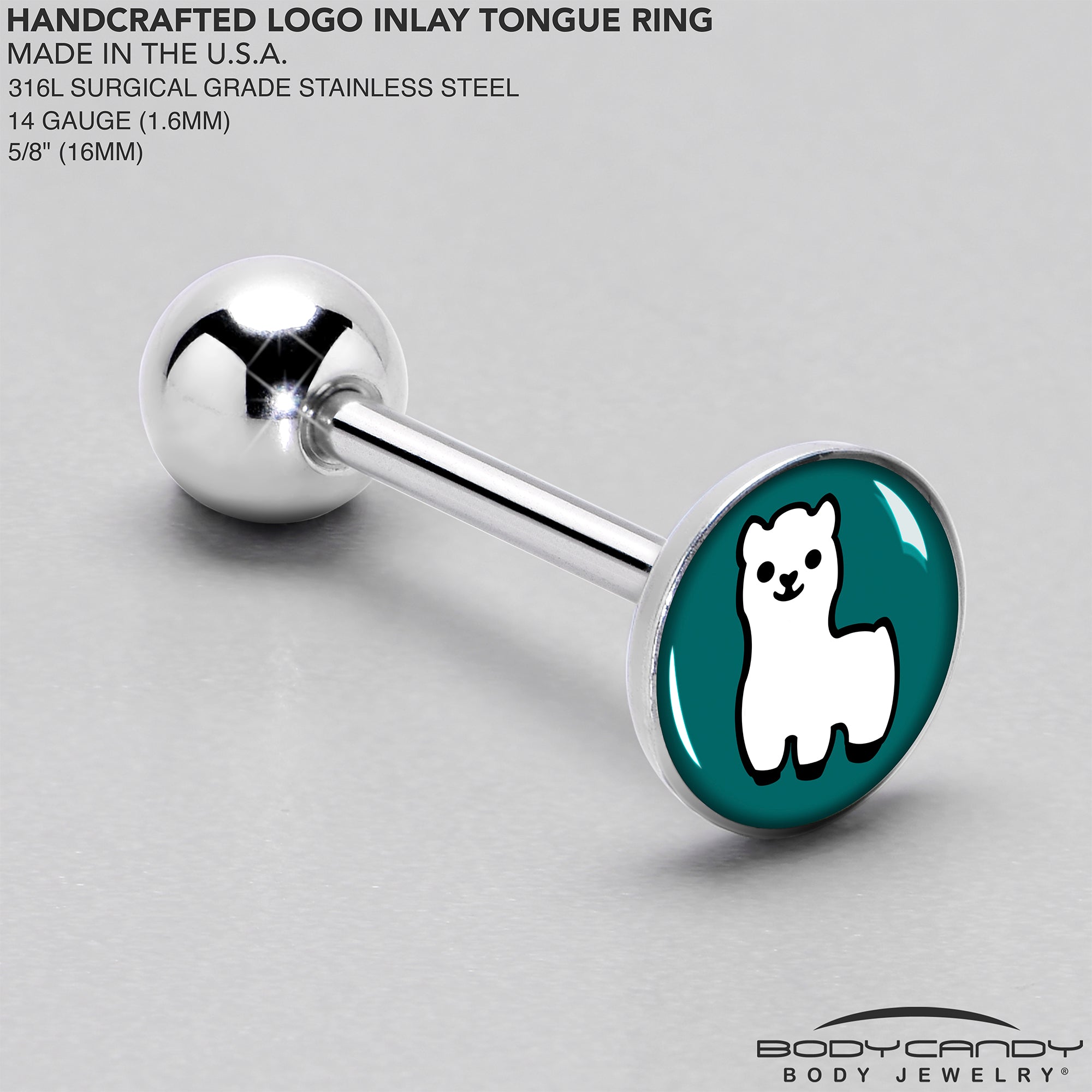 BodyCandy White Llama Barbell Tongue Ring by Onyx O — side view