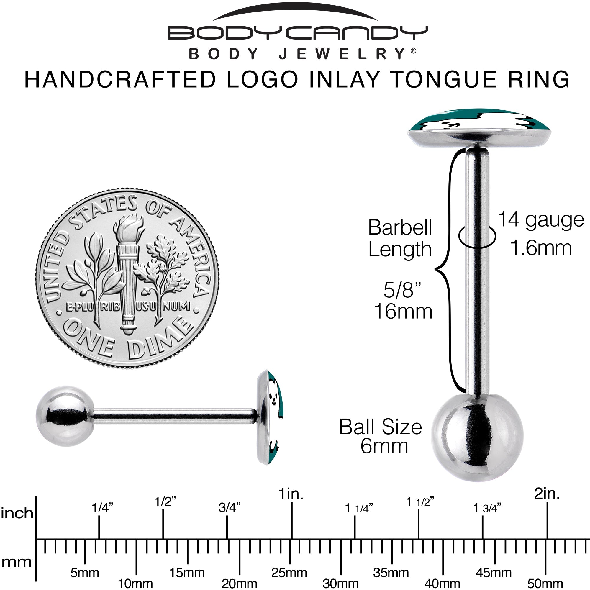 BodyCandy White Llama Barbell Tongue Ring by Onyx O — back view