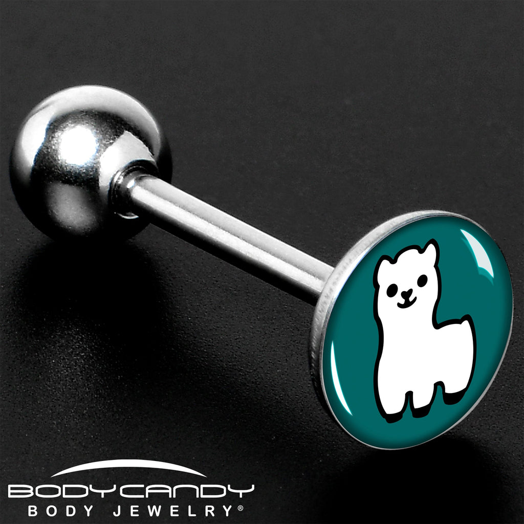 BodyCandy White Llama Barbell Tongue Ring by Onyx O — in-use photo