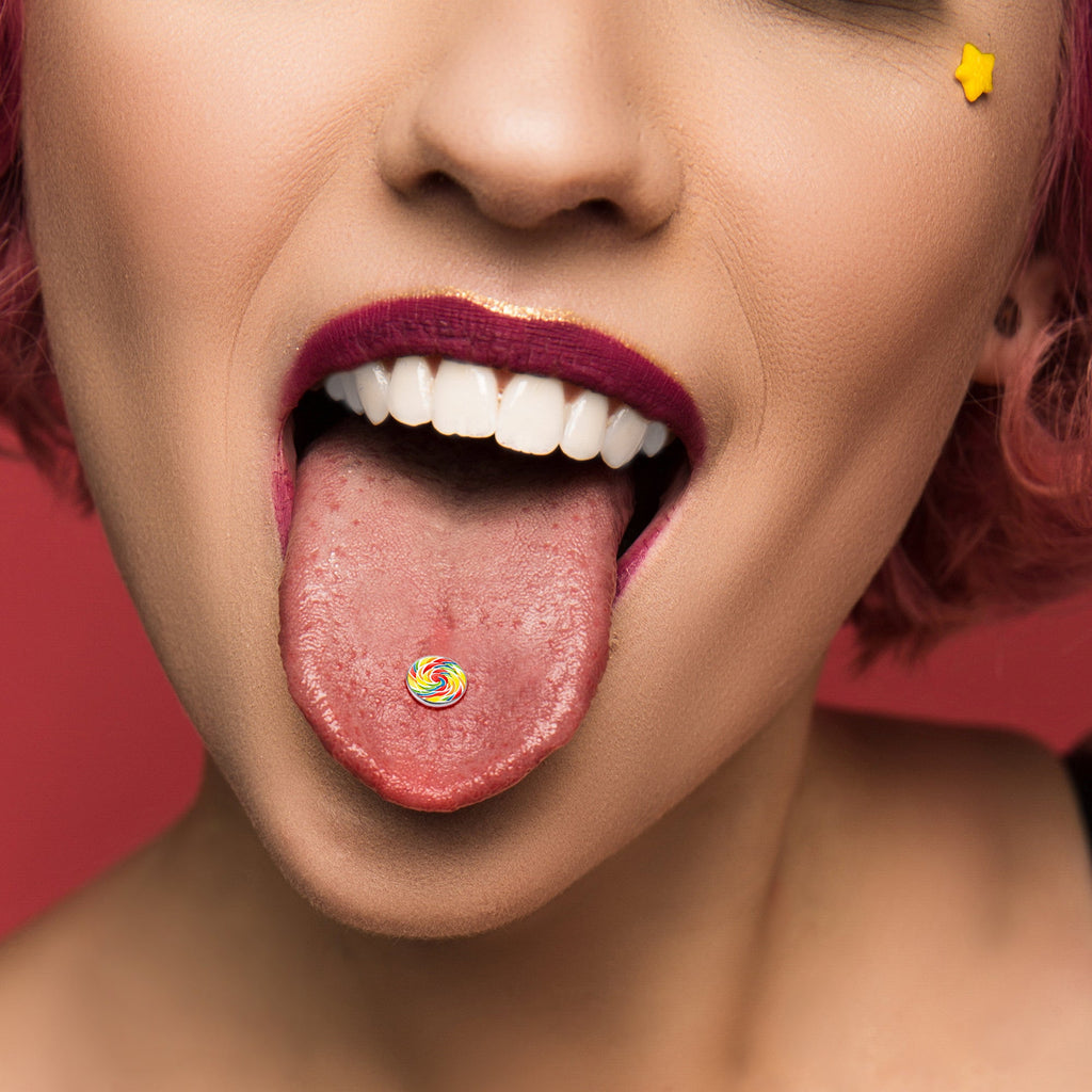 BodyCandy Rainbow Swirl Lollipop Barbell Tongue Ring by Onyx O — alternative angle