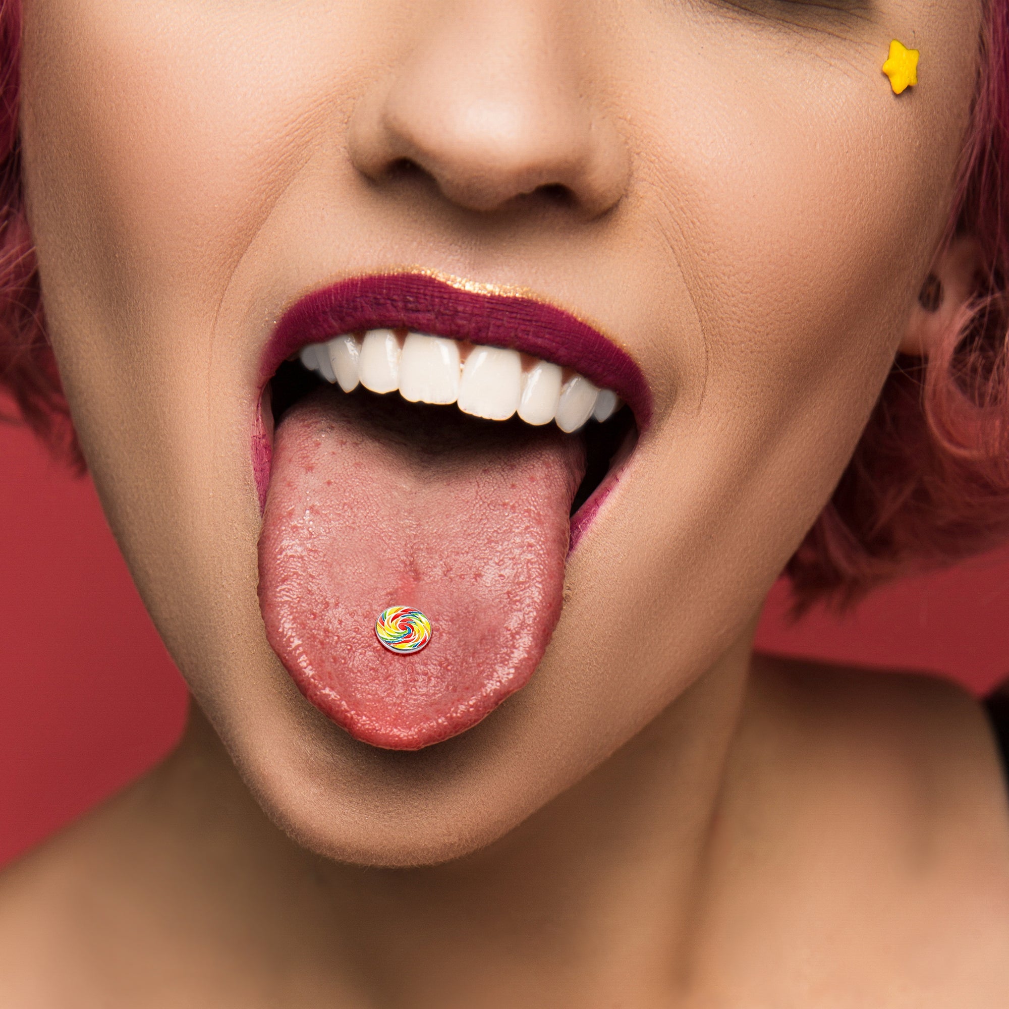 BodyCandy Rainbow Swirl Lollipop Barbell Tongue Ring by Onyx O — alternative angle