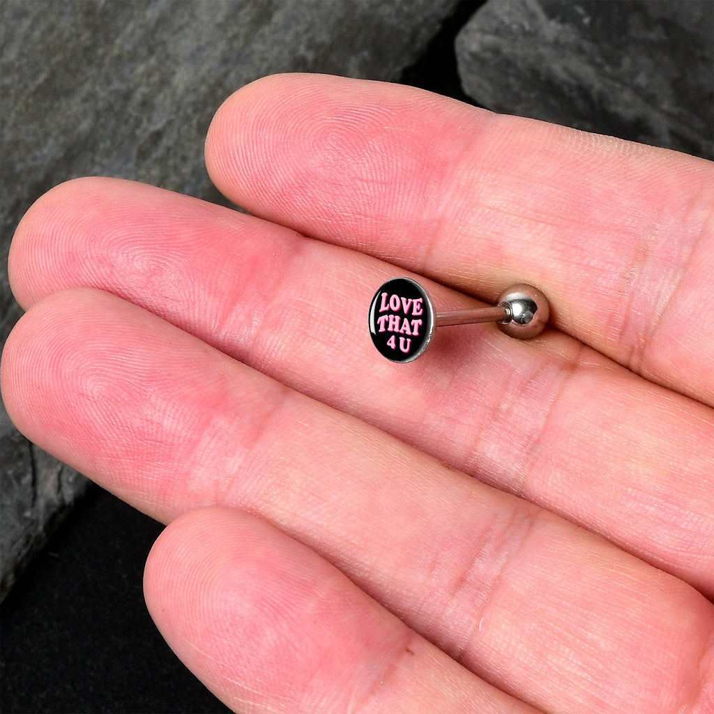 BodyCandy Love That 4 You Barbell Tongue Ring by Onyx O — detail close-up