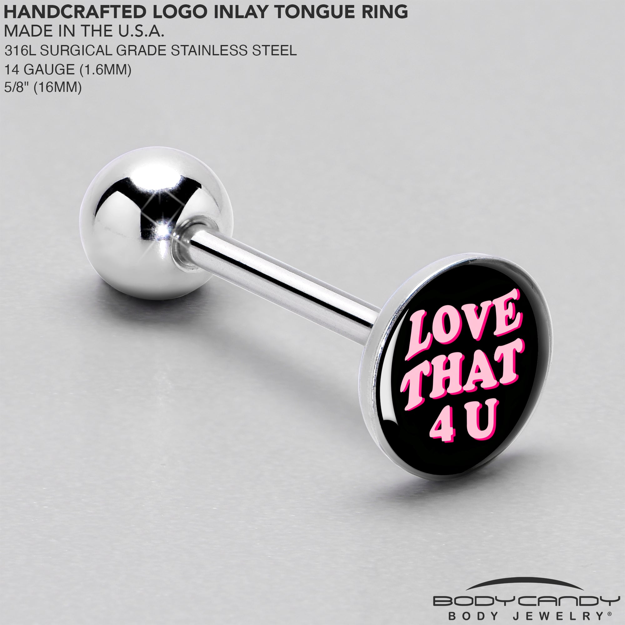 BodyCandy Love That 4 You Barbell Tongue Ring by Onyx O — side view