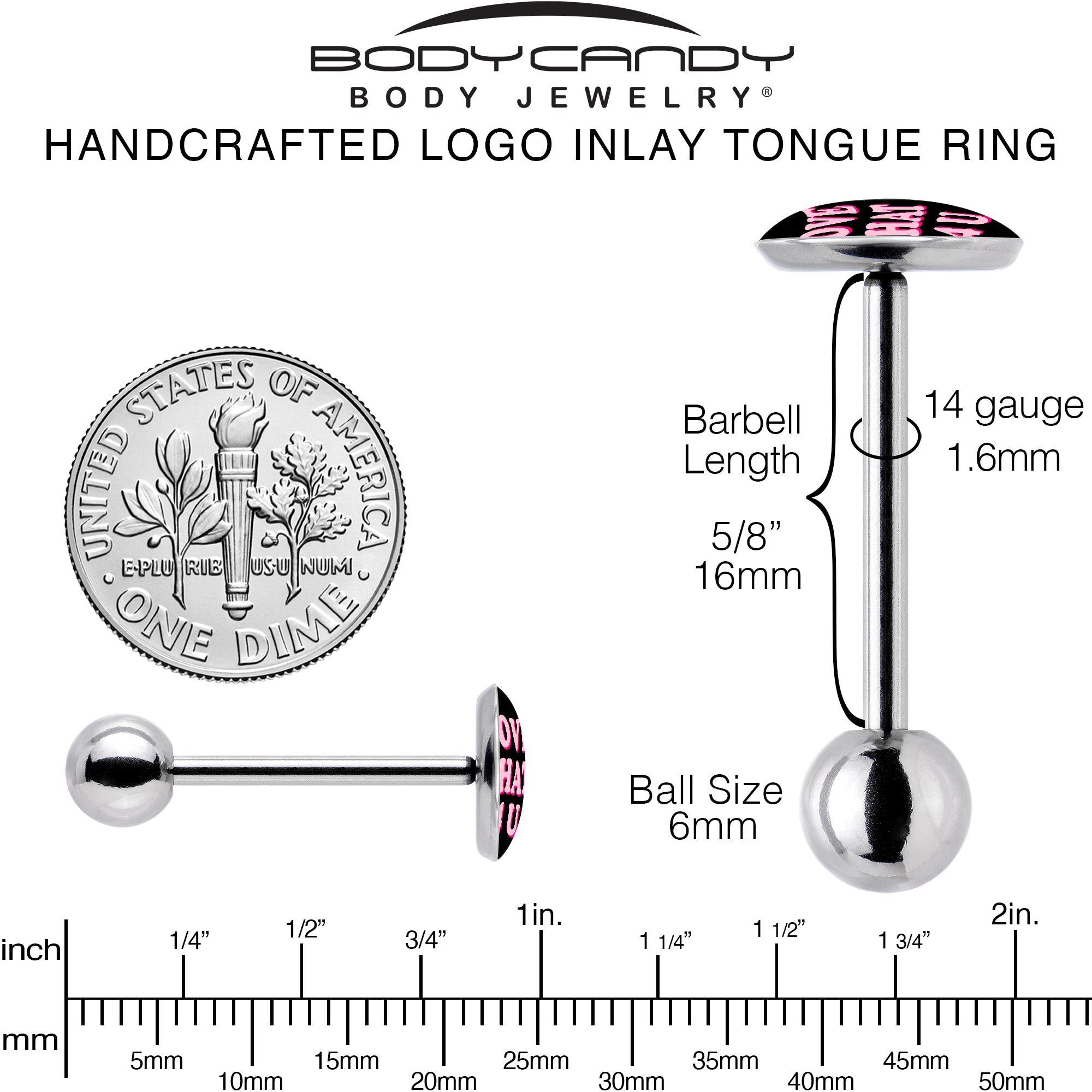 BodyCandy Love That 4 You Barbell Tongue Ring by Onyx O — back view