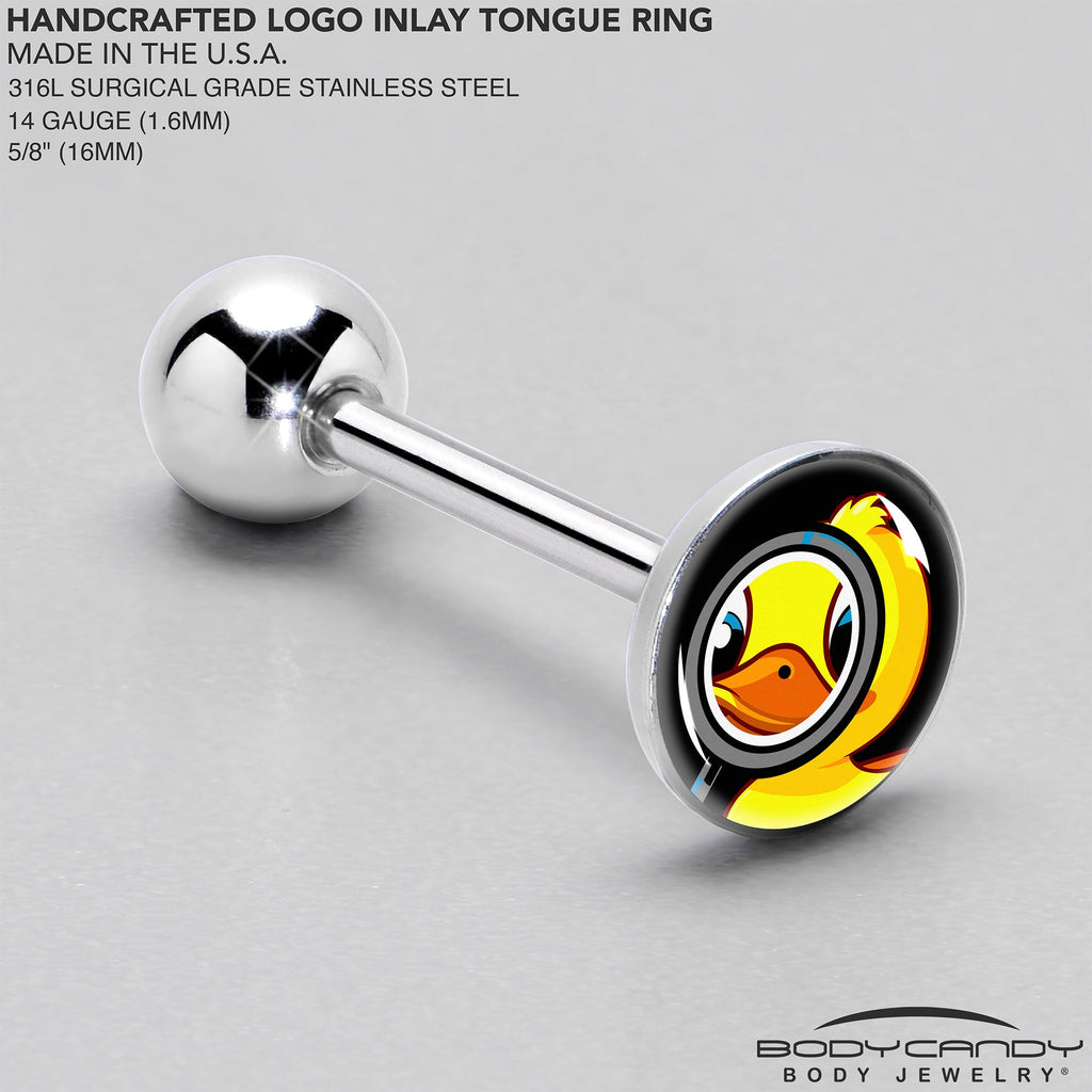 BodyCandy Magnified Yellow Duck Barbell Tongue Ring by Onyx O — side view