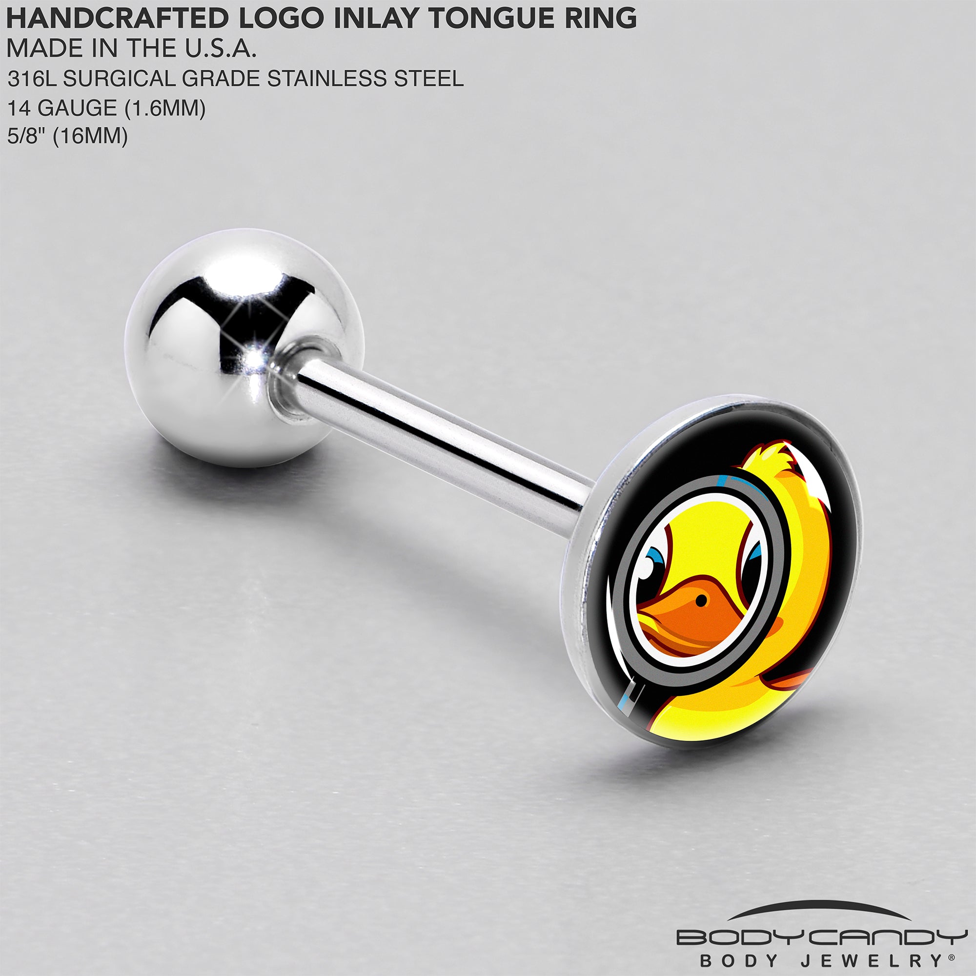 BodyCandy Magnified Yellow Duck Barbell Tongue Ring by Onyx O — side view