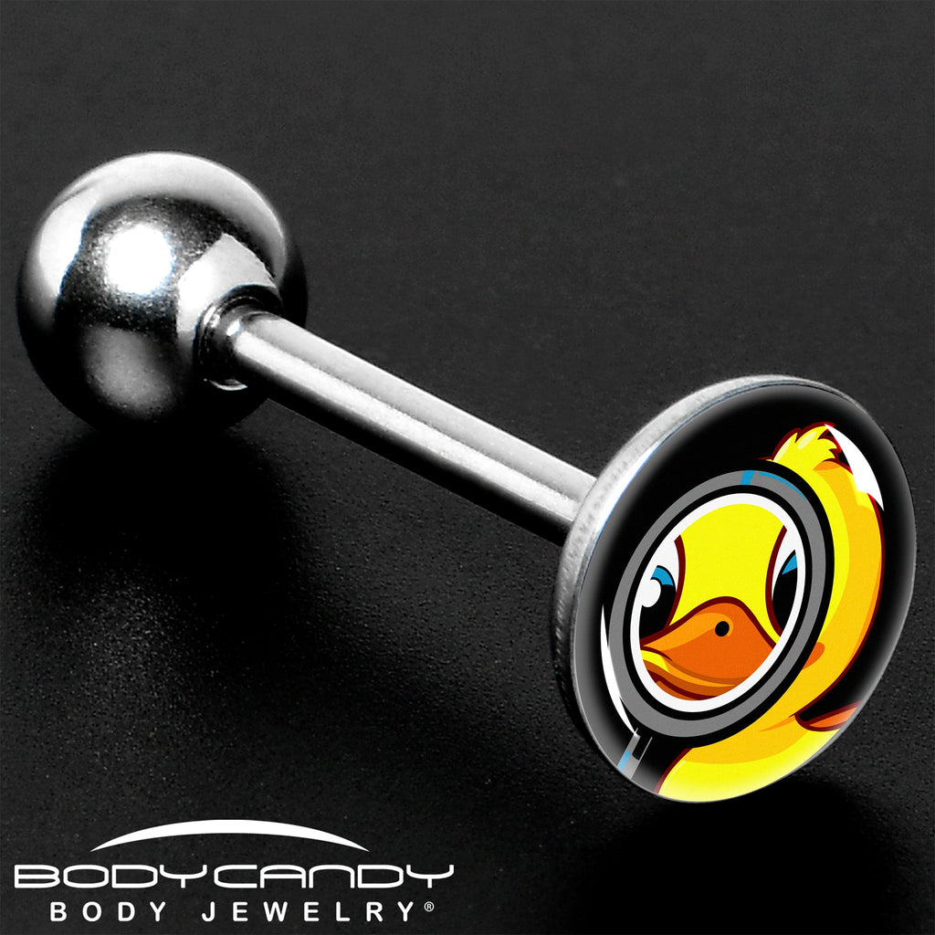 BodyCandy Magnified Yellow Duck Barbell Tongue Ring by Onyx O — in-use photo