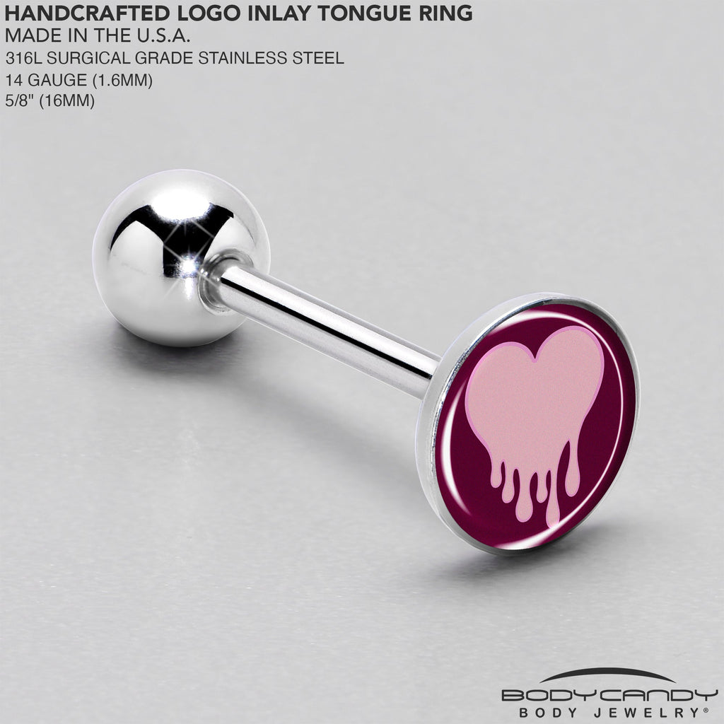 BodyCandy Pinkish Melting Heart Barbell Tongue Ring by Onyx O — side view