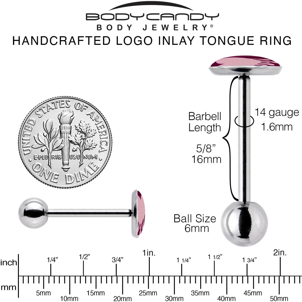 BodyCandy Pinkish Melting Heart Barbell Tongue Ring by Onyx O — back view