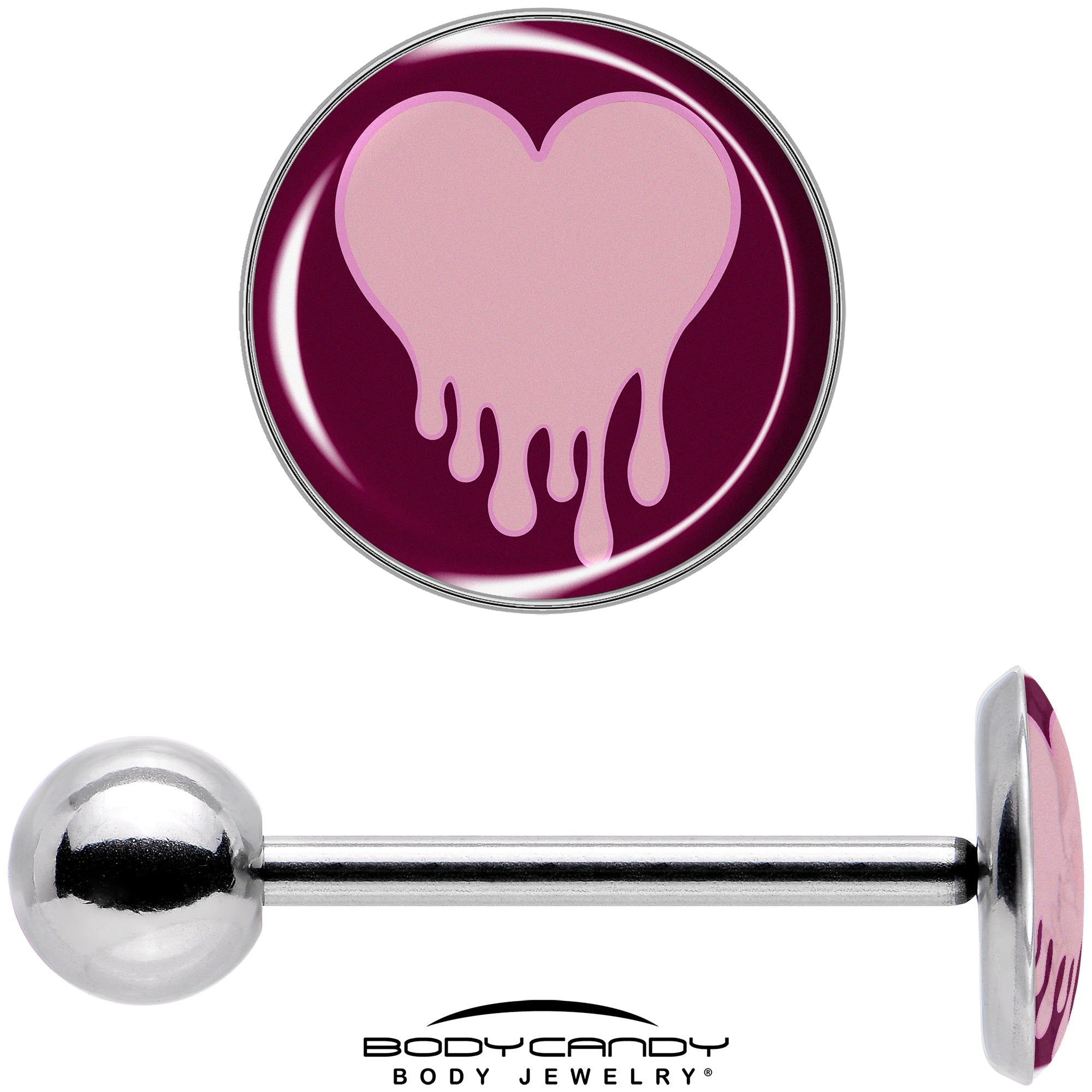 BodyCandy Pinkish Melting Heart Barbell Tongue Ring by Onyx O — in-use photo