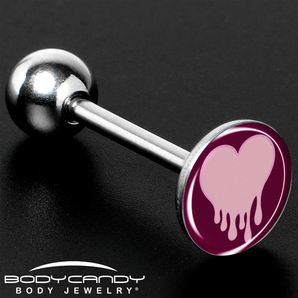 BodyCandy Pinkish Melting Heart Barbell Tongue Ring by Onyx O — size reference