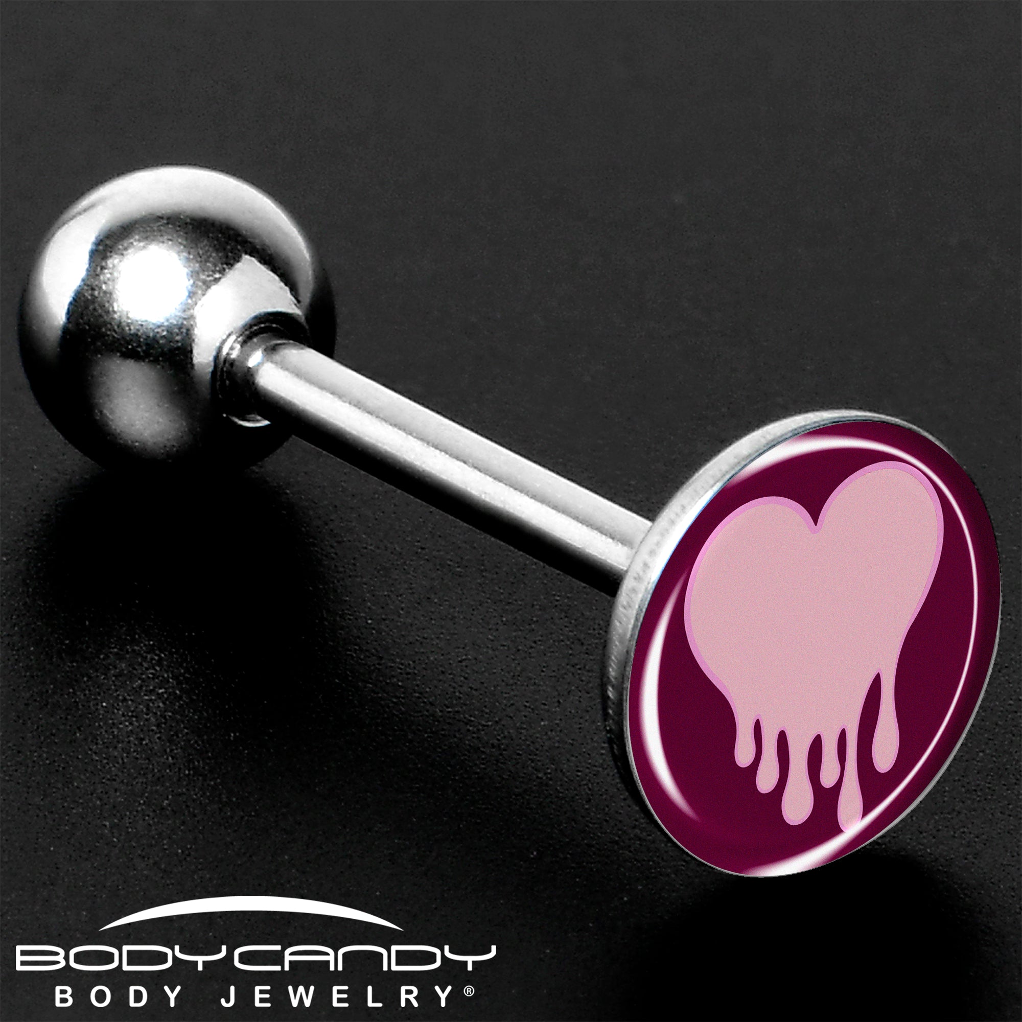 BodyCandy Pinkish Melting Heart Barbell Tongue Ring by Onyx O — size reference
