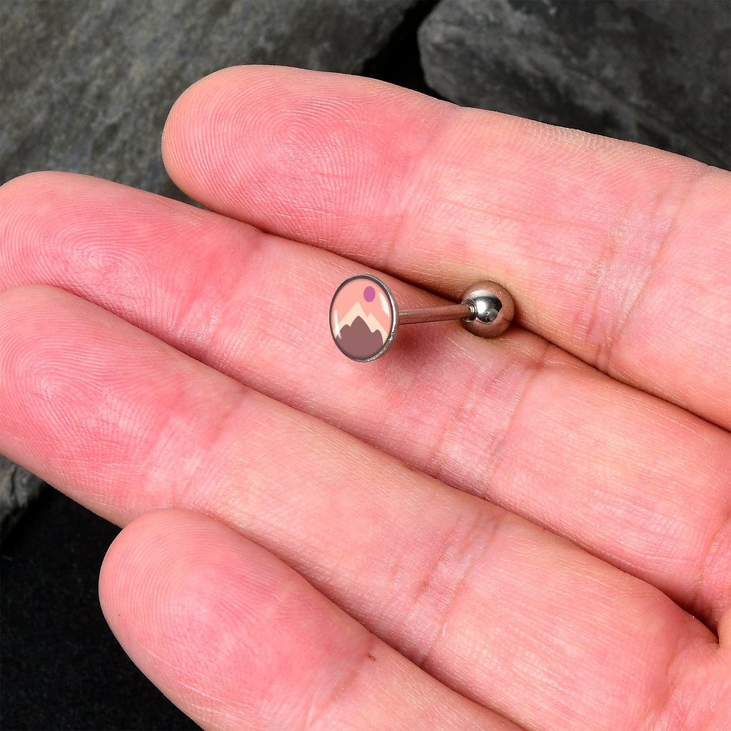 BodyCandy Mountain Sunrise Barbell Tongue Ring by Onyx O — detail close-up