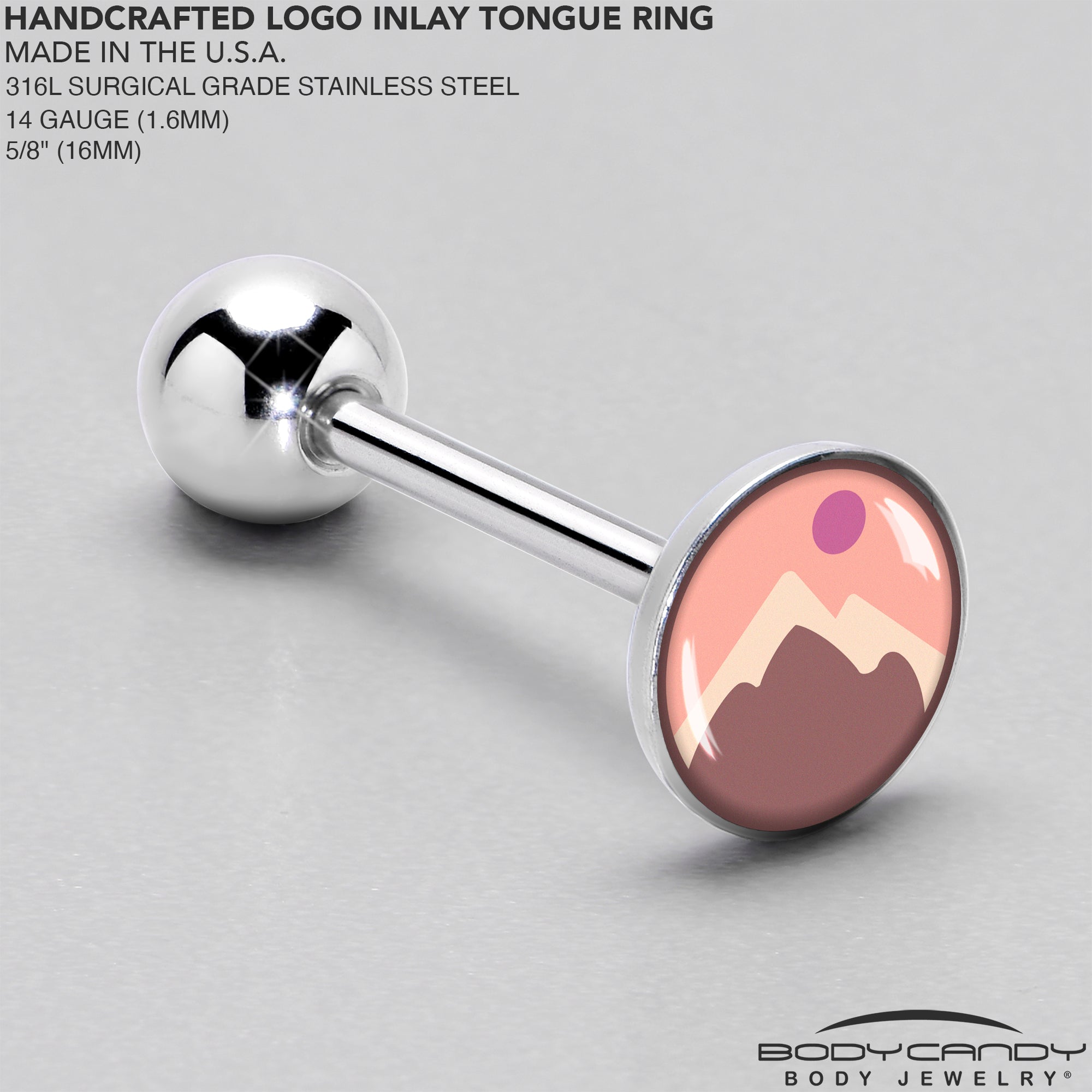 BodyCandy Mountain Sunrise Barbell Tongue Ring by Onyx O — side view
