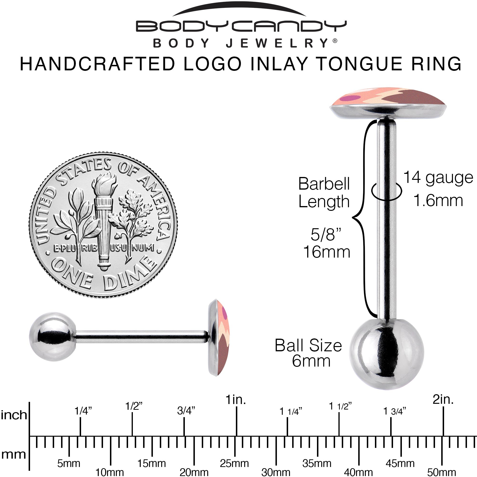 BodyCandy Mountain Sunrise Barbell Tongue Ring by Onyx O — back view
