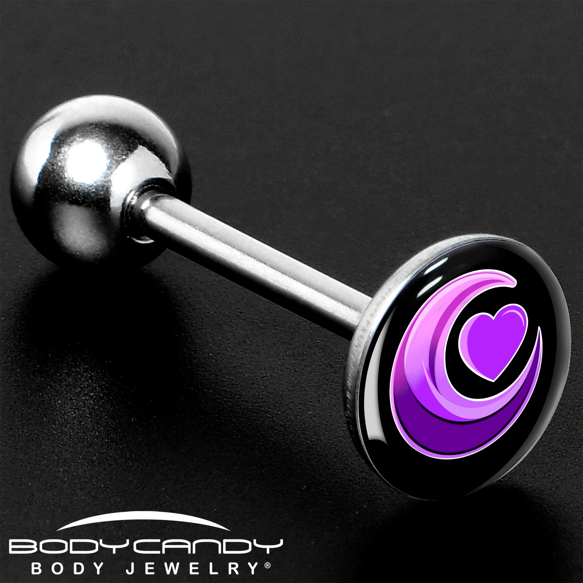 BodyCandy Crescent Moon Heart Barbell Tongue Ring by Onyx O — size reference