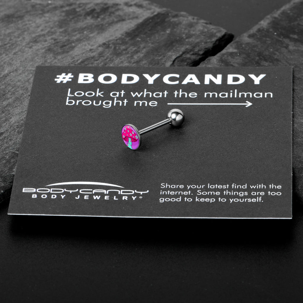 BodyCandy Funky Floral Mushroom Barbell Tongue Ring by Onyx O — in-use photo