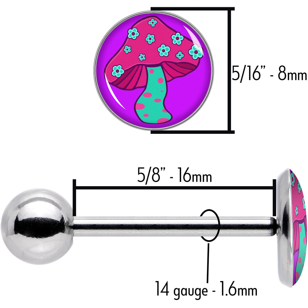 BodyCandy Funky Floral Mushroom Barbell Tongue Ring by Onyx O — size reference