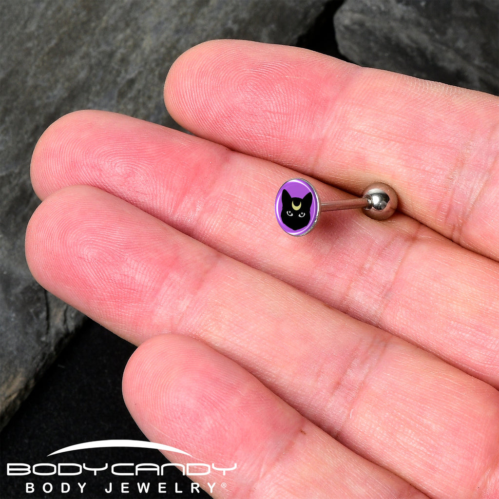 BodyCandy Black Mystic Kitty Cat Barbell Tongue Ring by Onyx O — detail close-up