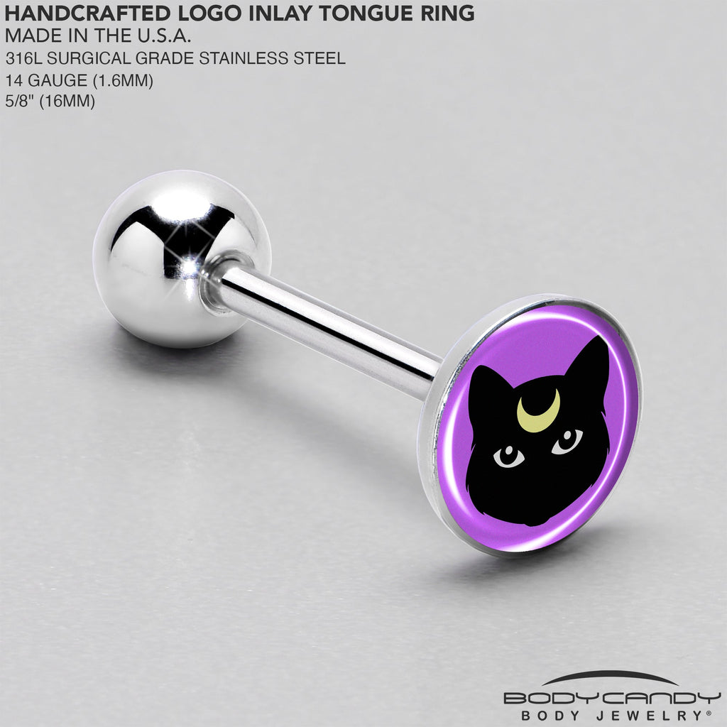BodyCandy Black Mystic Kitty Cat Barbell Tongue Ring by Onyx O — side view