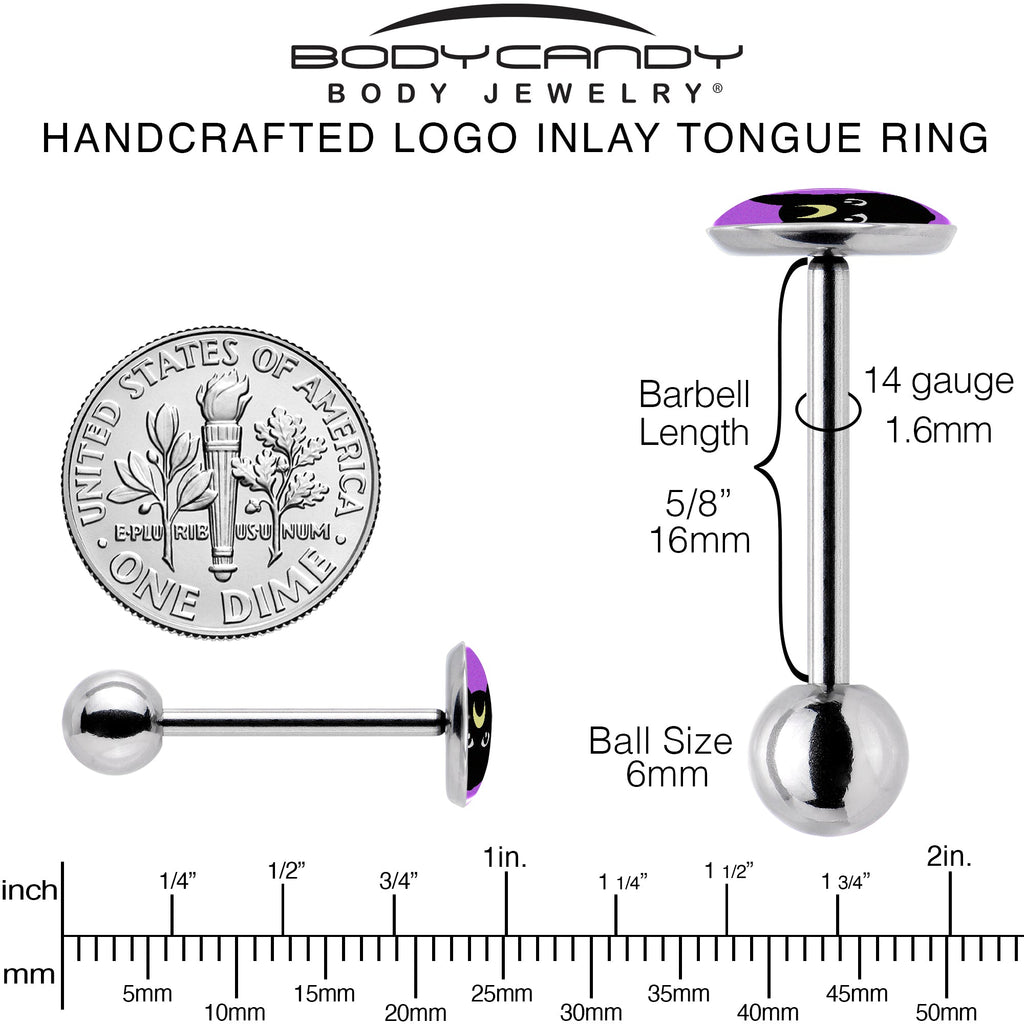 BodyCandy Black Mystic Kitty Cat Barbell Tongue Ring by Onyx O — back view