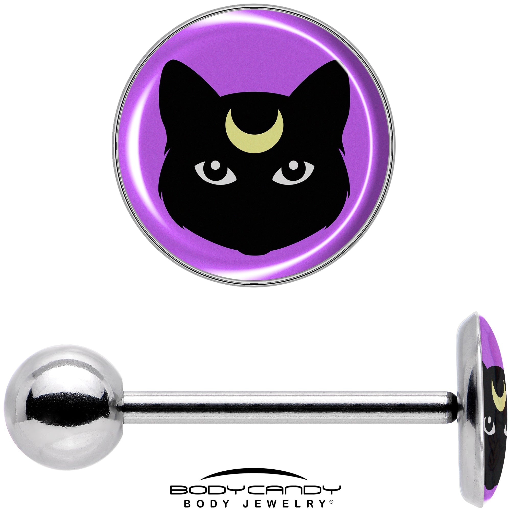 BodyCandy Black Mystic Kitty Cat Barbell Tongue Ring by Onyx O — in-use photo