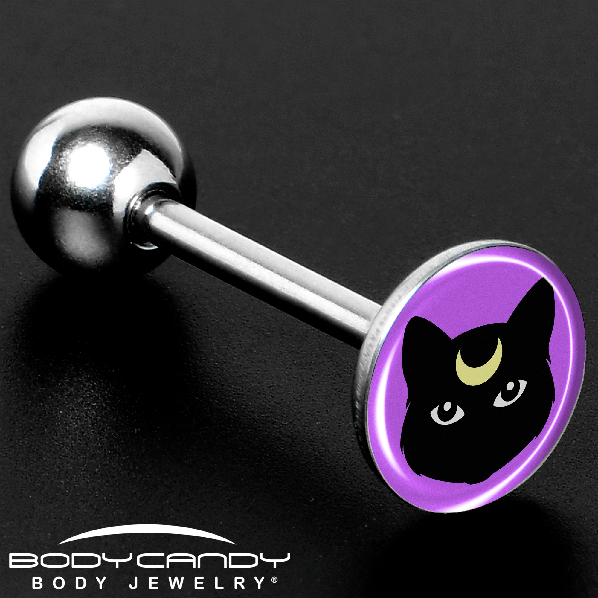 BodyCandy Black Mystic Kitty Cat Barbell Tongue Ring by Onyx O — size reference