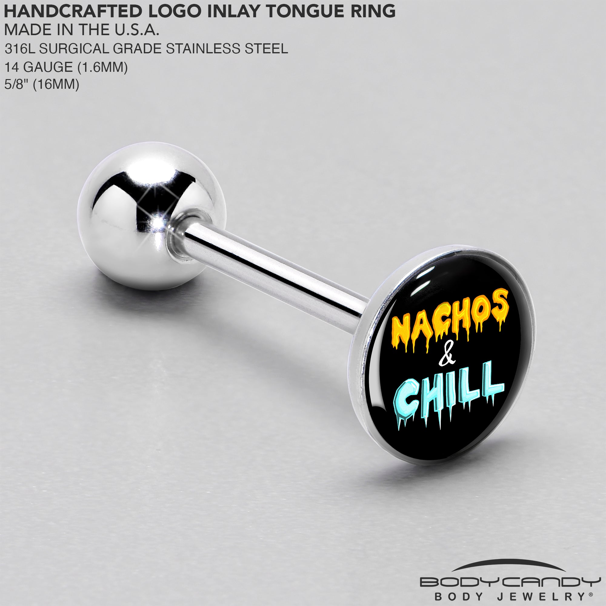 BodyCandy Nachos and Chill Barbell Tongue Ring by Onyx O — side view