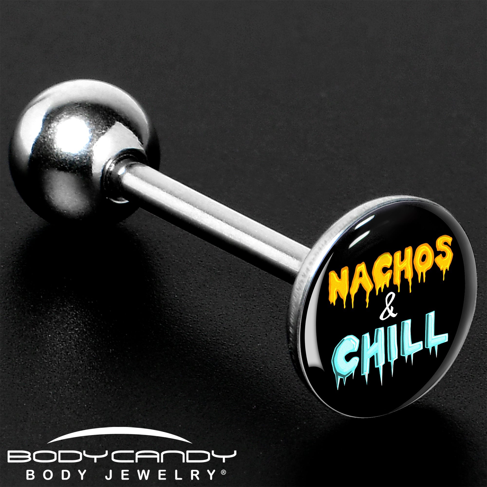 BodyCandy Nachos and Chill Barbell Tongue Ring by Onyx O — size reference