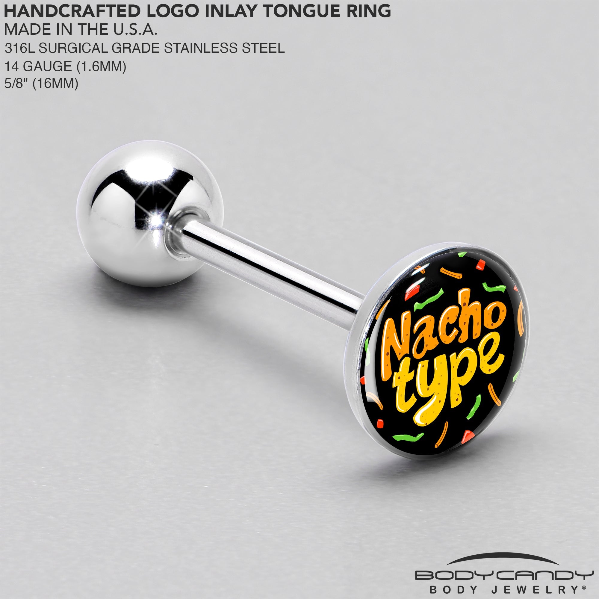 BodyCandy Nacho Type Barbell Tongue Ring by Onyx O — side view