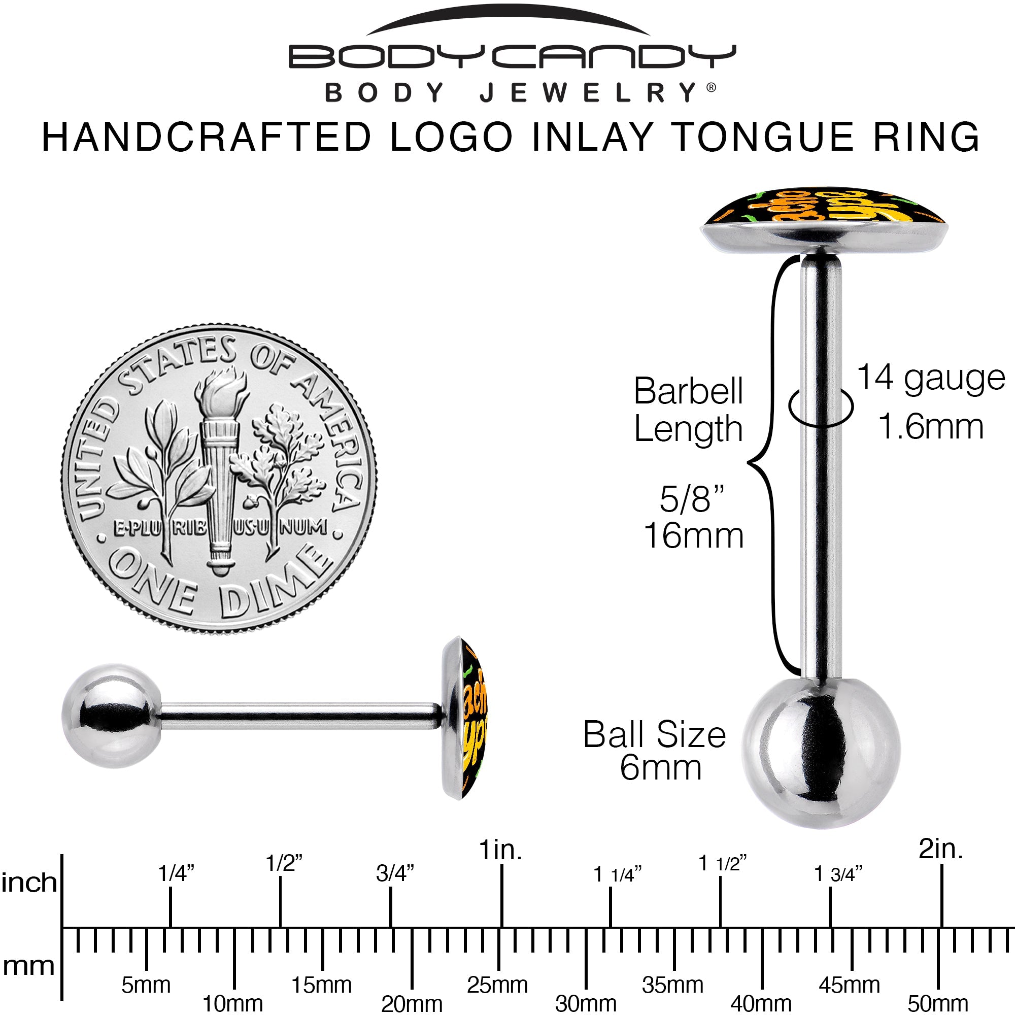 BodyCandy Nacho Type Barbell Tongue Ring by Onyx O — back view