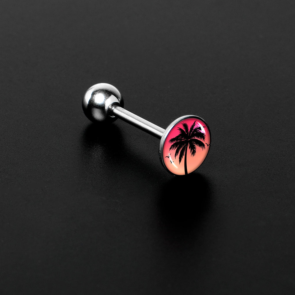 BodyCandy Red Sunset Palm Tree Barbell Tongue Ring by Onyx O — side view