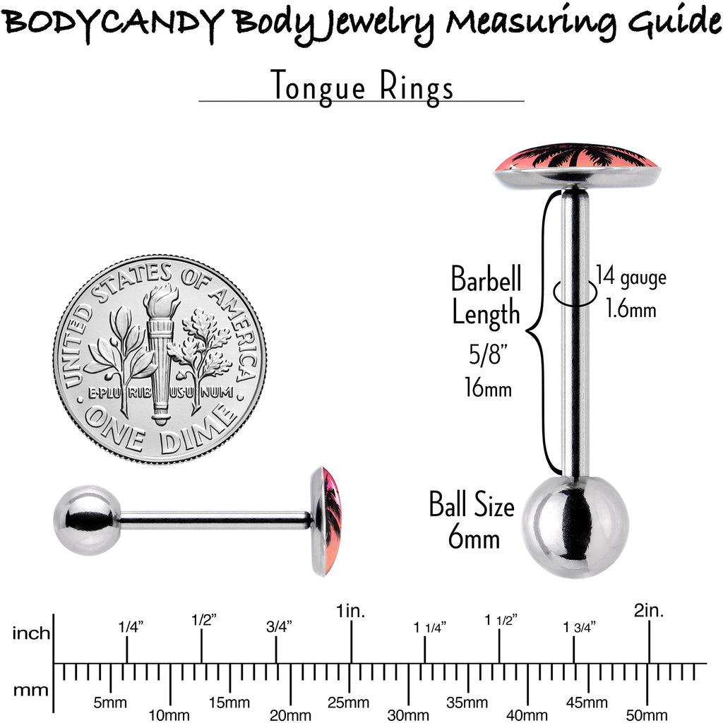 BodyCandy Red Sunset Palm Tree Barbell Tongue Ring by Onyx O — back view