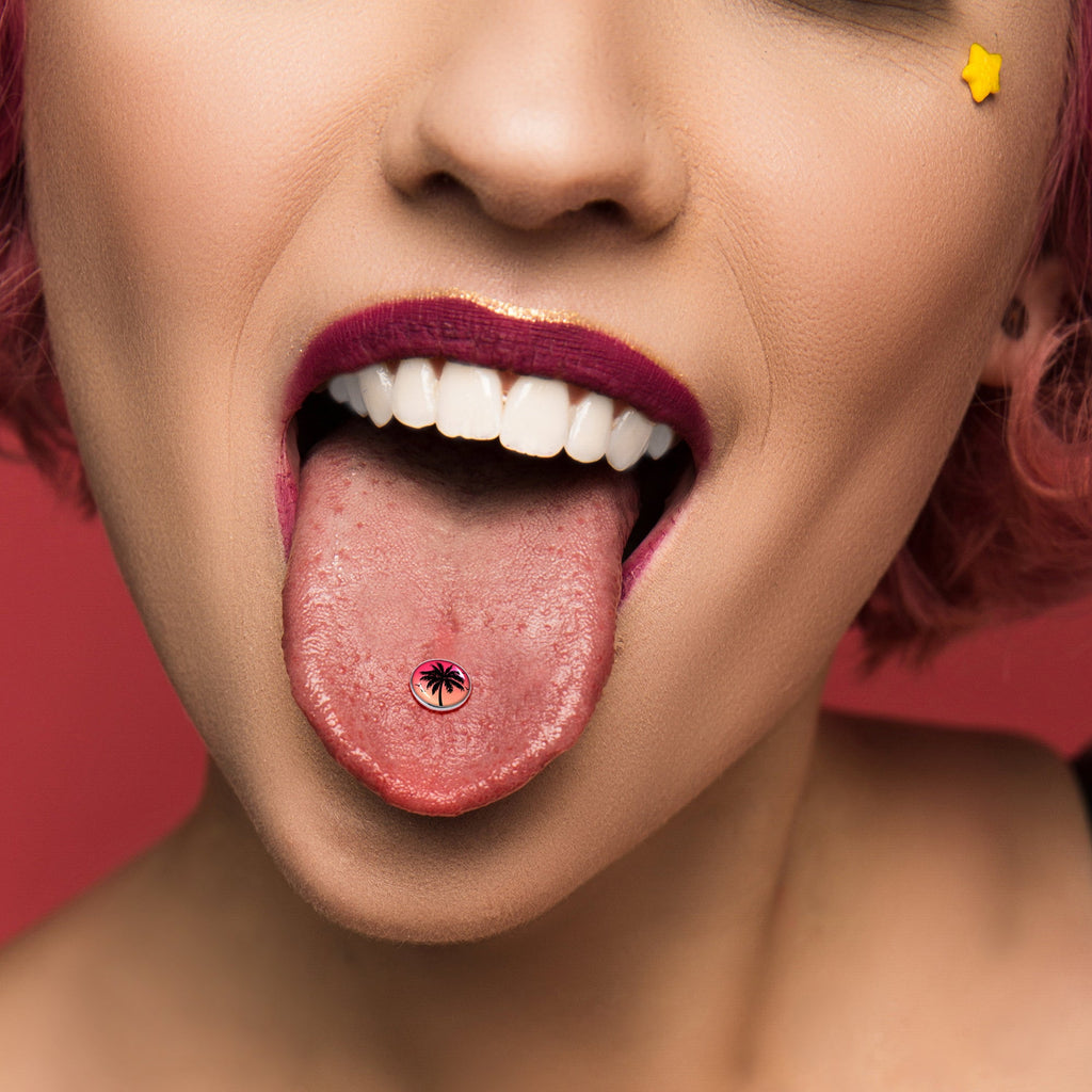 BodyCandy Red Sunset Palm Tree Barbell Tongue Ring by Onyx O — alternative angle