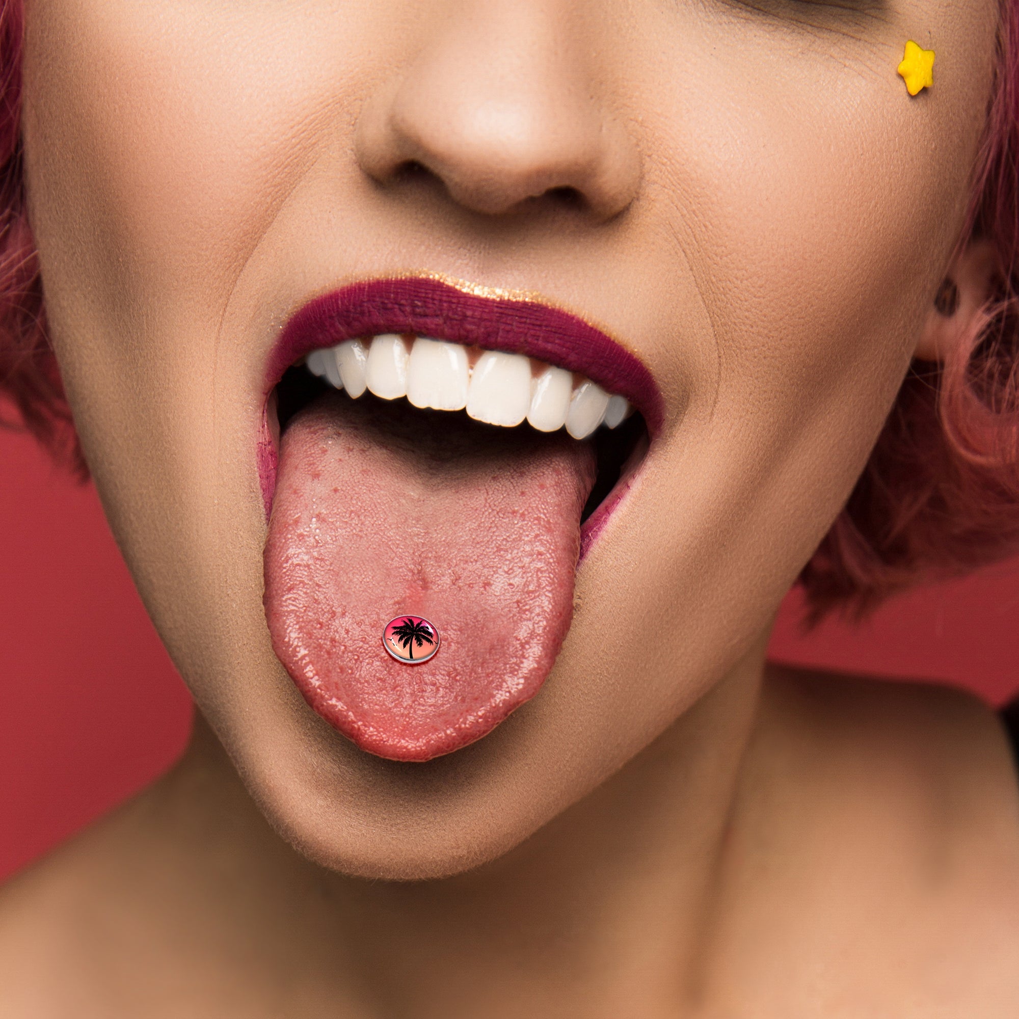 BodyCandy Red Sunset Palm Tree Barbell Tongue Ring by Onyx O — alternative angle