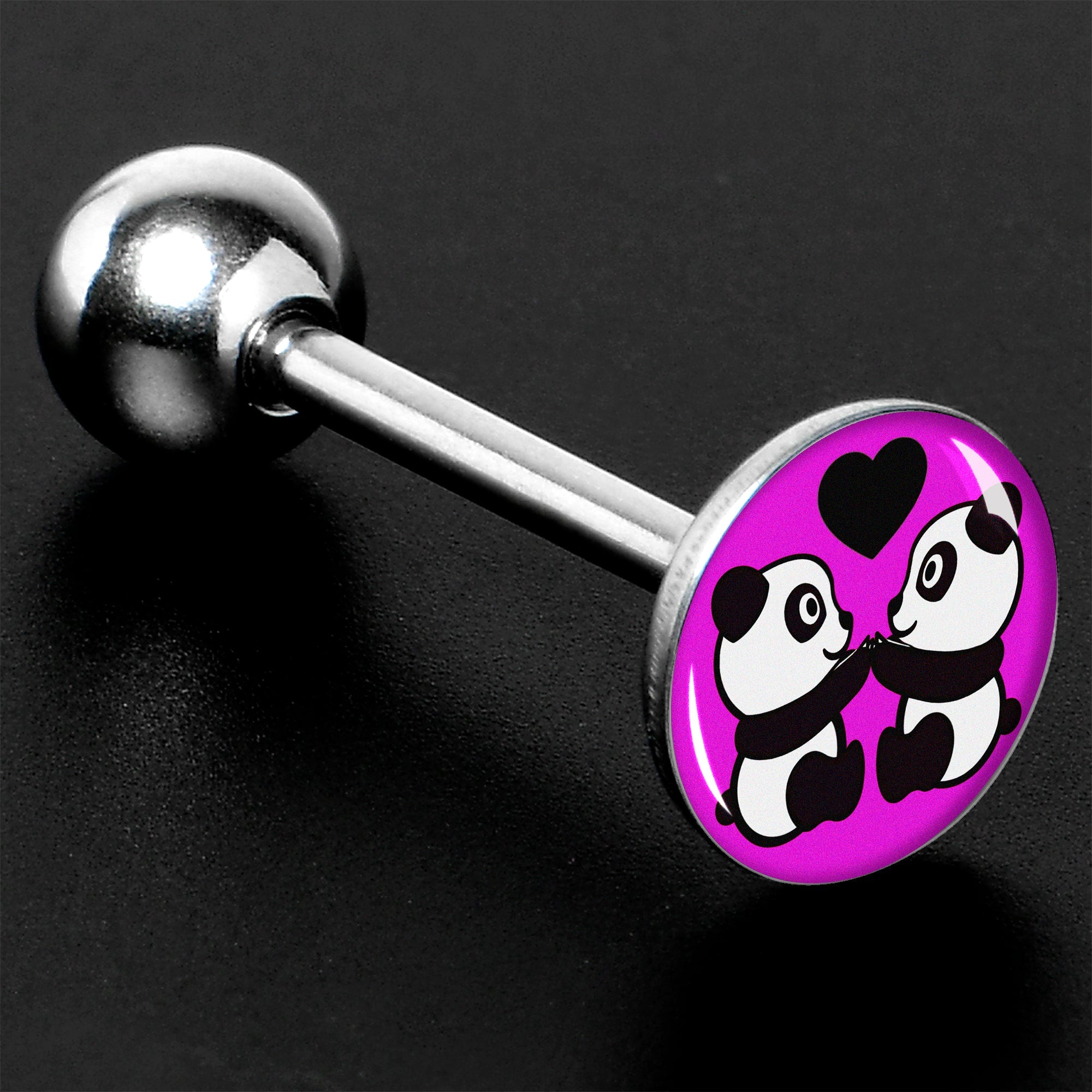 BodyCandy Panda Love Barbell Tongue Ring by Onyx O — side view