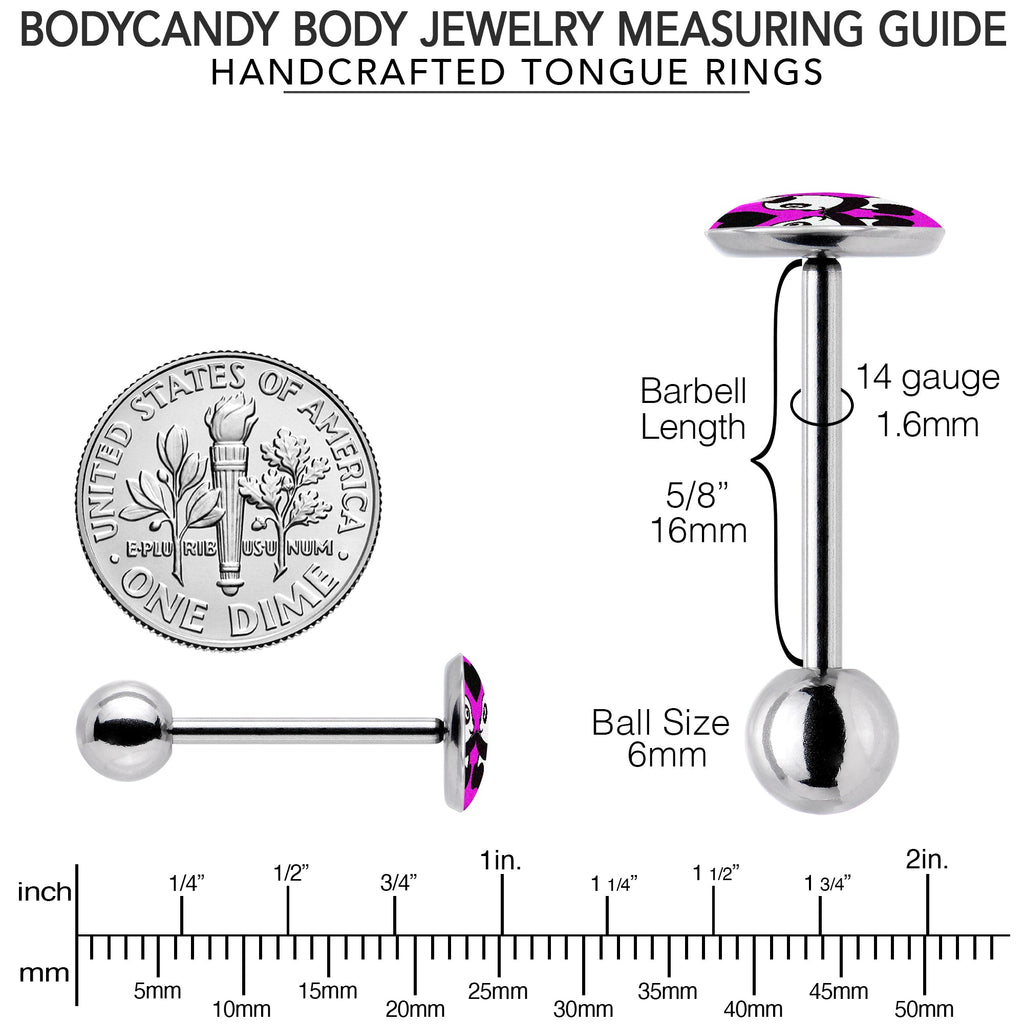 BodyCandy Panda Love Barbell Tongue Ring by Onyx O — back view