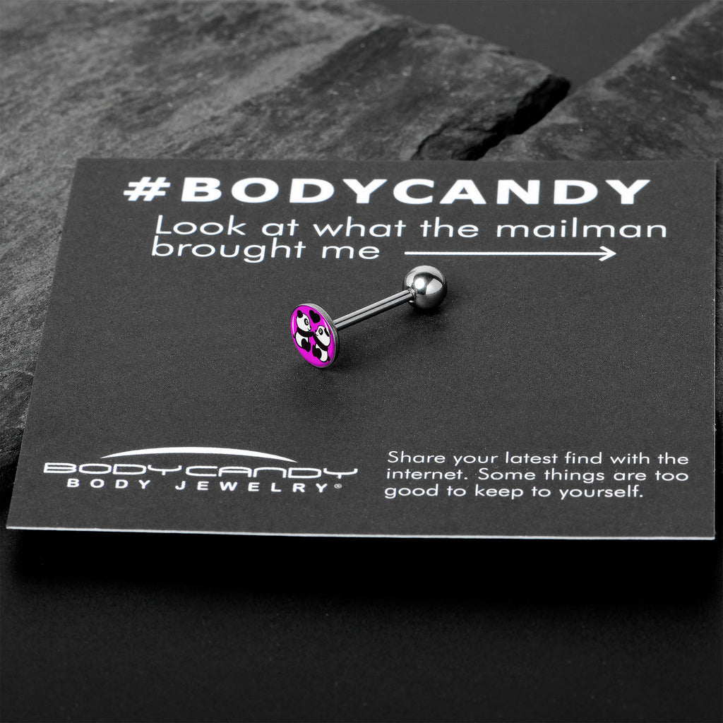 BodyCandy Panda Love Barbell Tongue Ring by Onyx O — in-use photo
