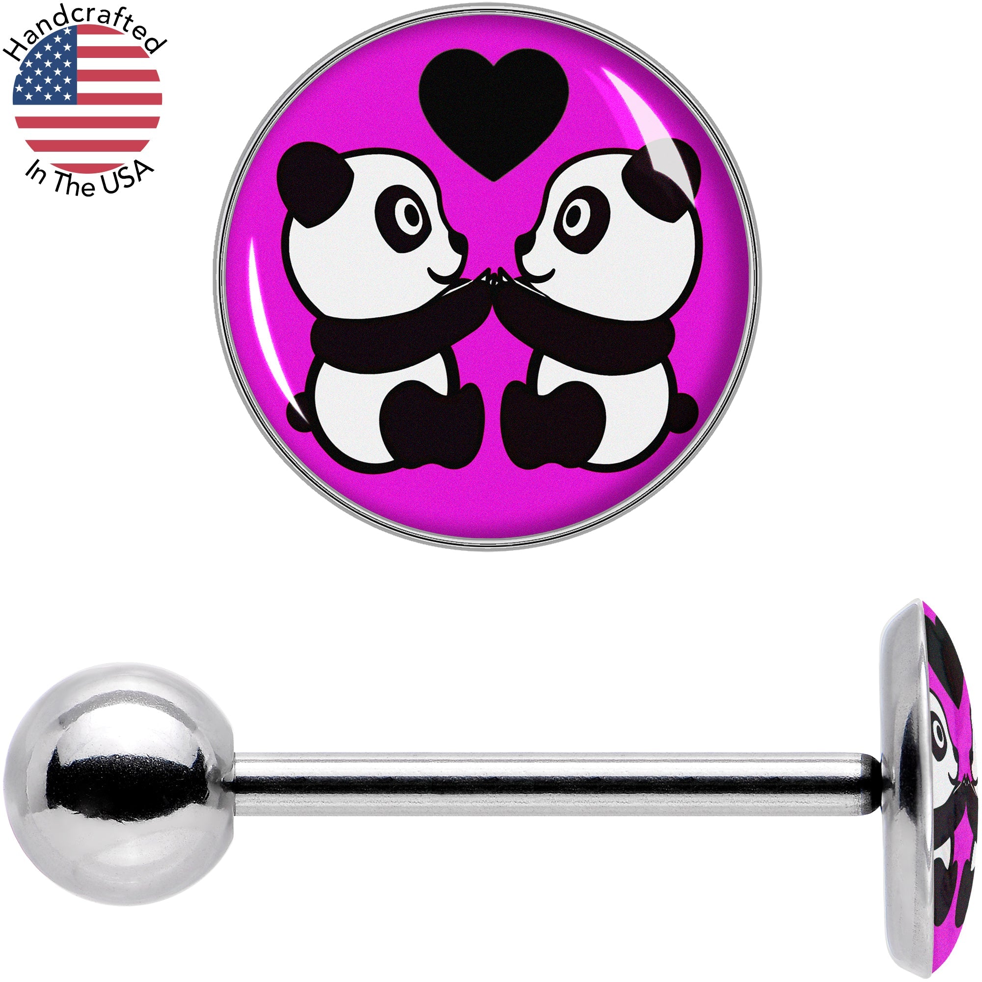 BodyCandy Panda Love Barbell Tongue Ring by Onyx O — size reference