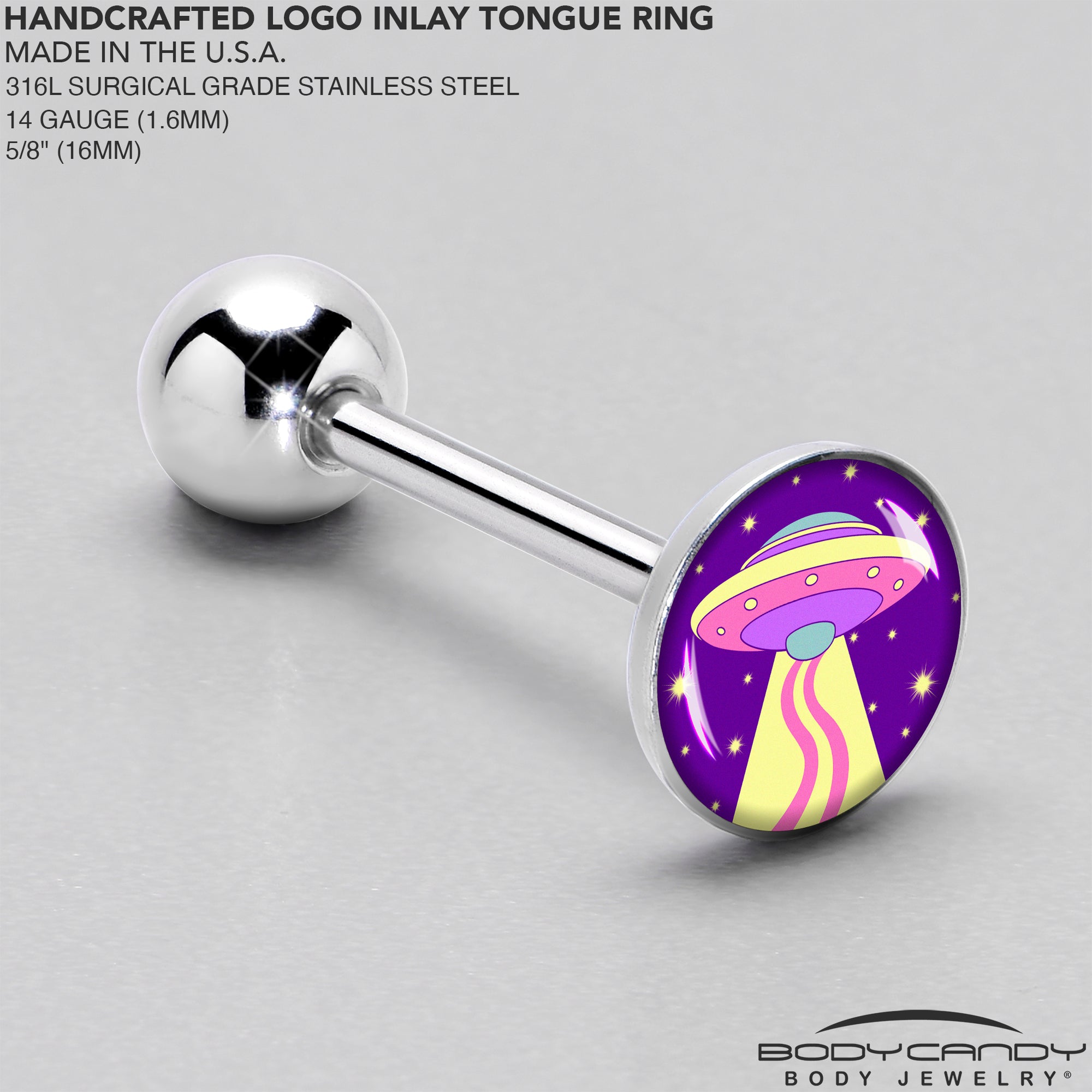 BodyCandy Style Space Invasion Barbell Tongue Ring by Onyx O — side view