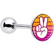 BodyCandy Retro Stripes Peace Sign Fingers Barbell Tongue Ring by Onyx O — detail close-up