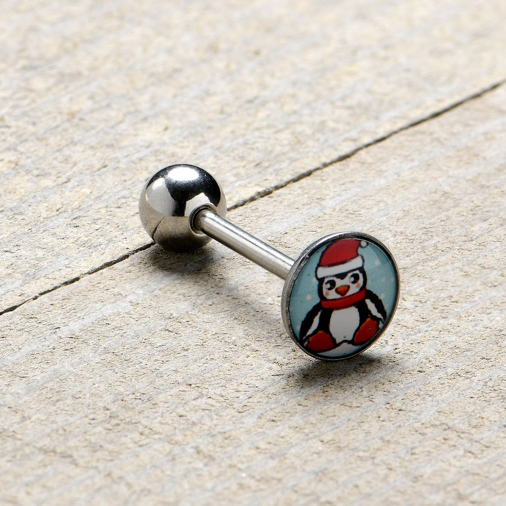 BodyCandy Snowfall Holiday Penguin Barbell Tongue Ring by Onyx O — size reference