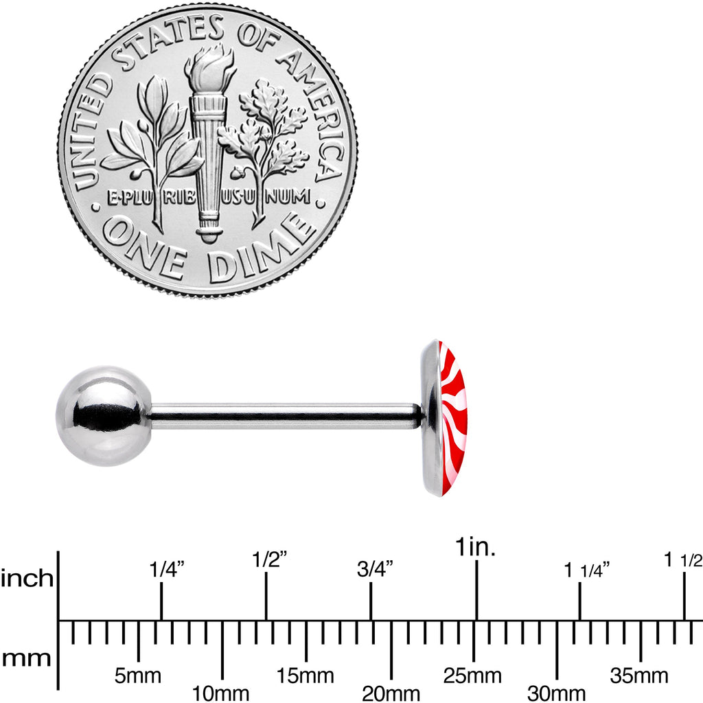 BodyCandy Holiday Peppermint Candy Barbell Tongue Ring — side view