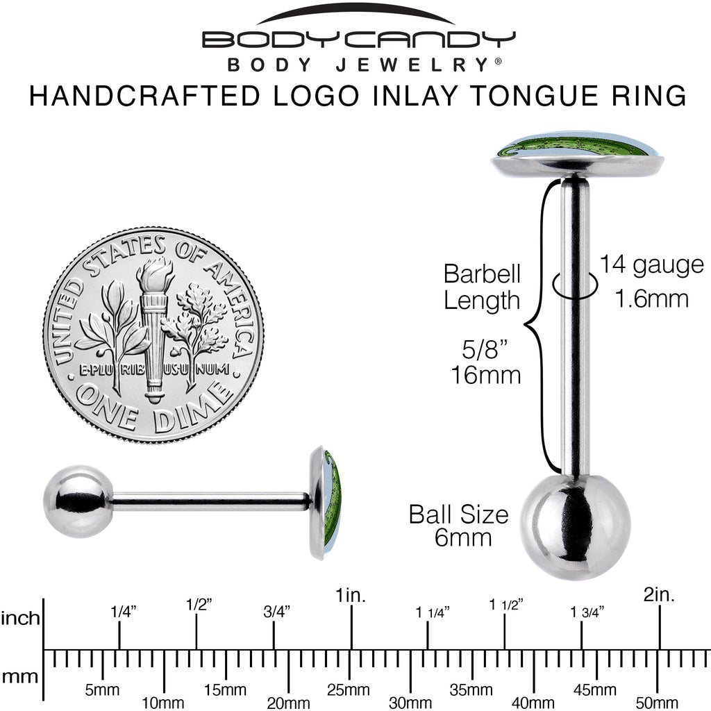BodyCandy Green Pickle Barbell Tongue Ring by Onyx O — back view