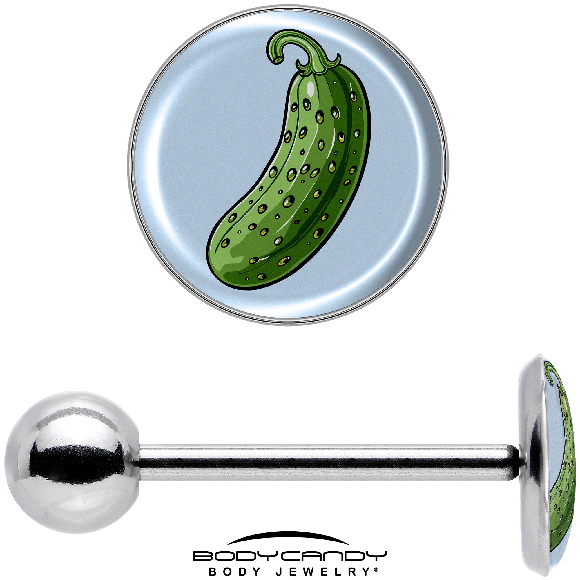 BodyCandy Green Pickle Barbell Tongue Ring by Onyx O — in-use photo