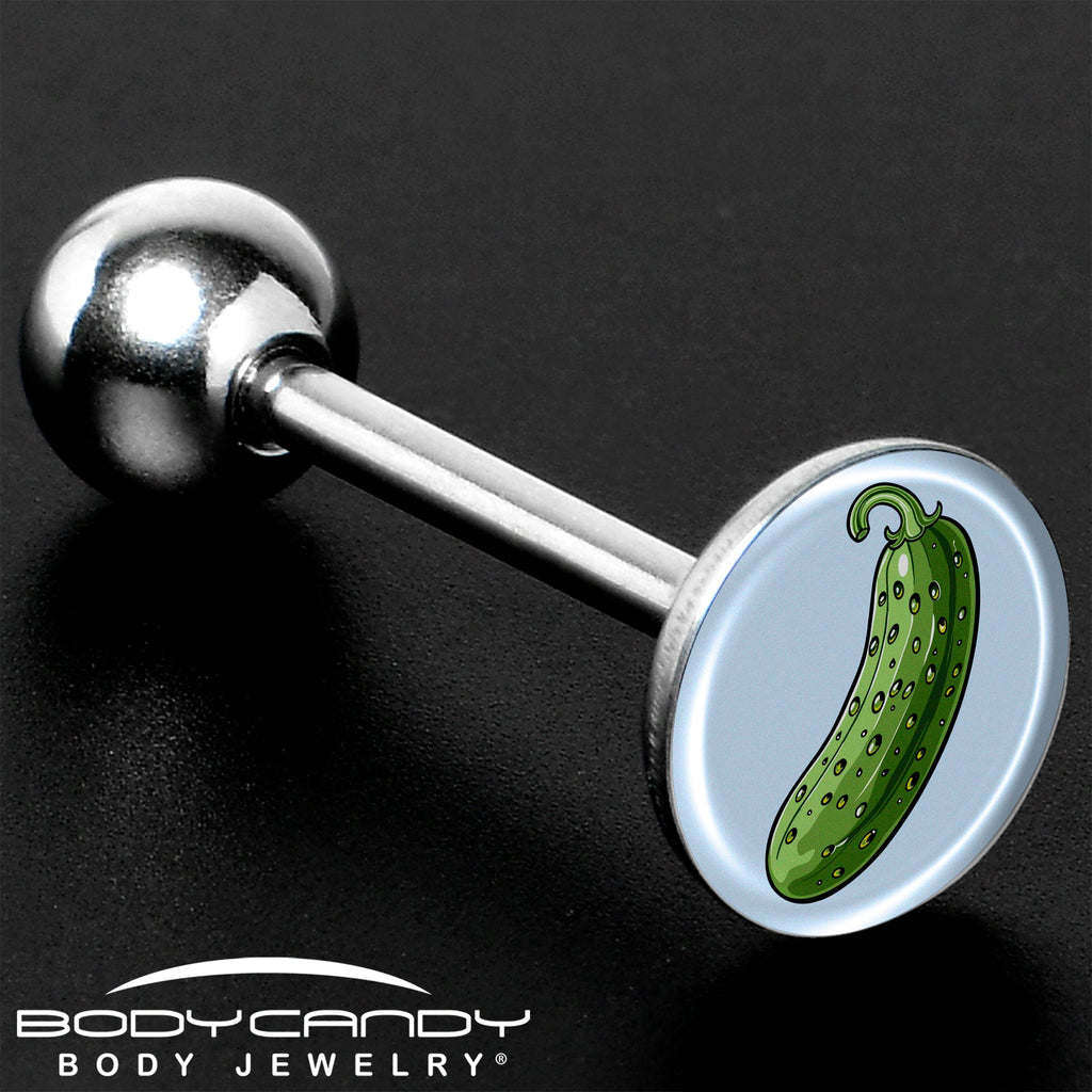 BodyCandy Green Pickle Barbell Tongue Ring by Onyx O — size reference