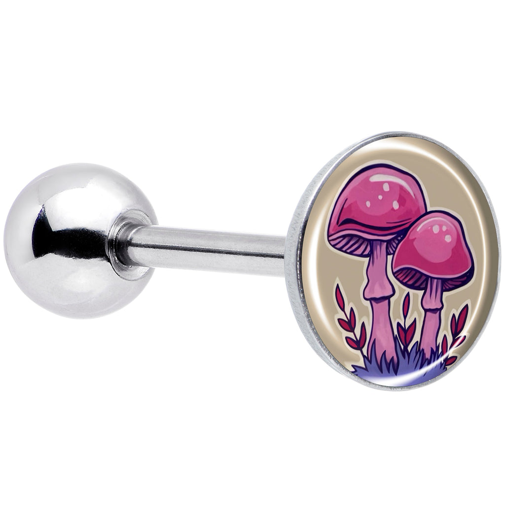 BodyCandy Artist Drawn Pink Mushrooms Barbell Tongue Ring by Onyx O — main product shot