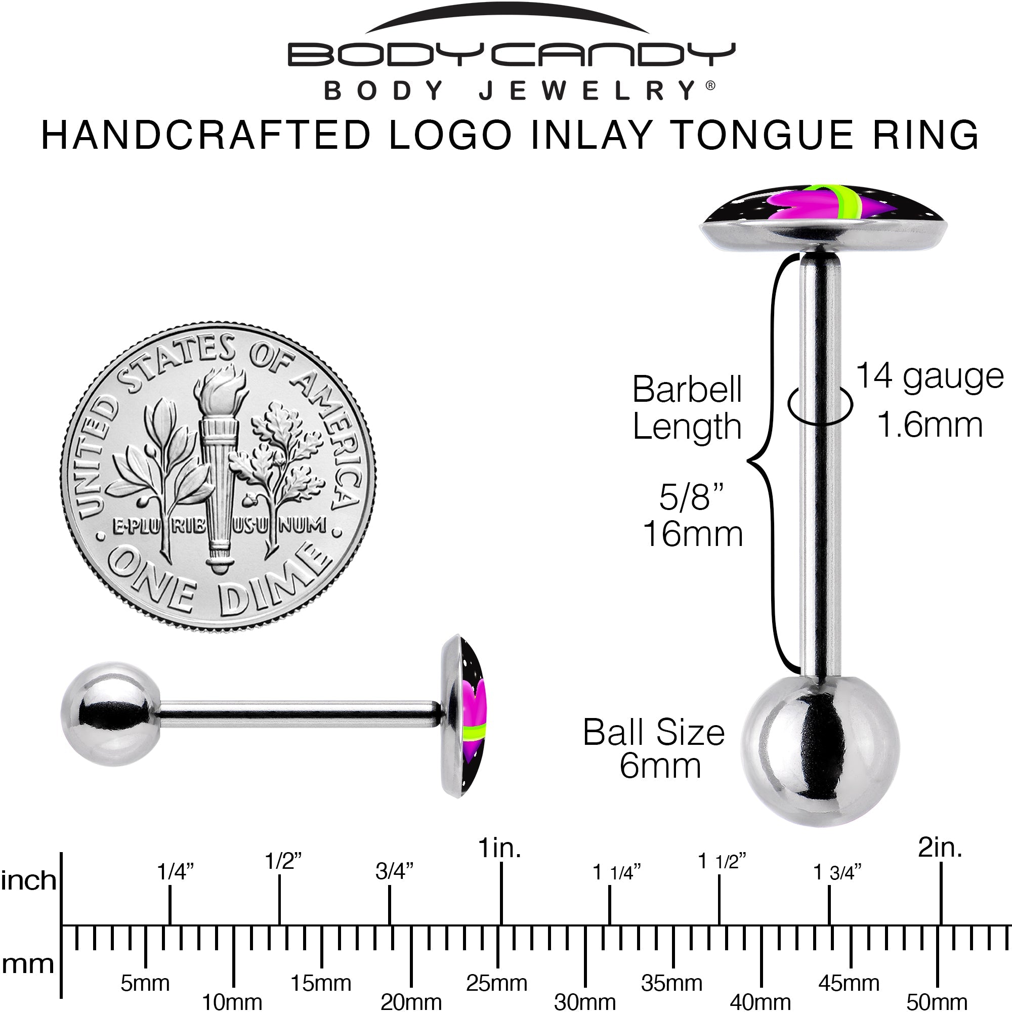 BodyCandy Heart Planet Barbell Tongue Ring by Onyx O — back view