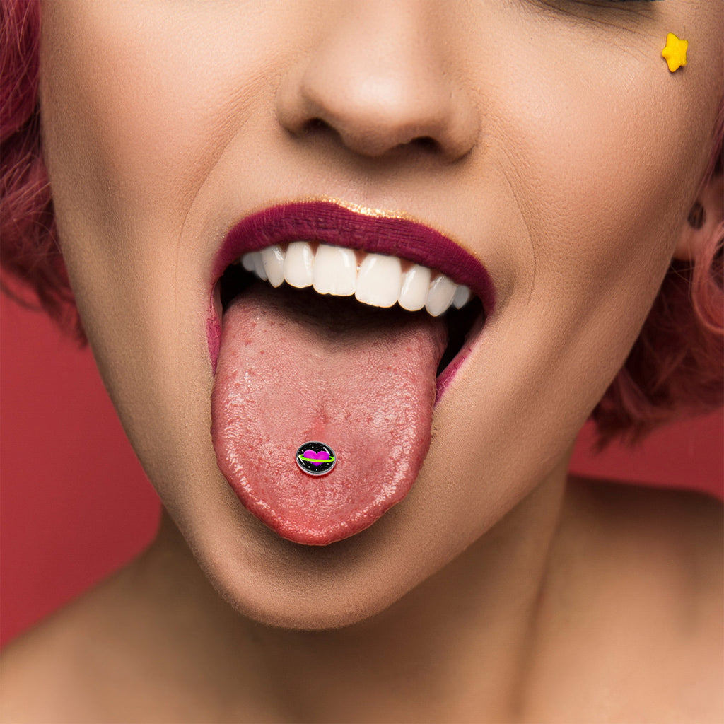 BodyCandy Heart Planet Barbell Tongue Ring by Onyx O — alternative angle